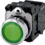 SIRIUS ACT 22mm 1NO z samop.zielony Przycisk płaski podśw+bl.LED metal