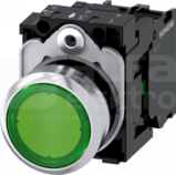 SIRIUS ACT 22mm 1NO z samop.zielony Przycisk płaski podśw+bl.LED metal