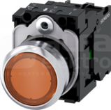SIRIUS ACT 22mm 1NO z samop.bursztynowy Przycisk płaski podśw+bl.LED metal