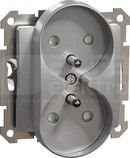 SEDNA DESIGN 2x2P+Z srebrne aluminium Gniazdo sieciowe z przesłonami do syst.ramkowego
