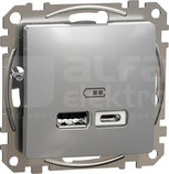 SEDNA DESIGN USB A+C 2,4A srebrne aluminium Gniazdo ładowania
