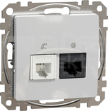 SEDNA DESIGN RJ45 kat.6 UTP+RJ11 srebrne aluminium Gniazdo komputerowo-telefoniczne