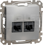 SEDNA DESIGN 2xRJ45 kat.5e UTP srebrne aluminium Gniazdo komputerowe
