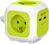 OR-AE-13144/L 4x2P+Z 2xUSB 1,4m limonka Przedłużacz kostka