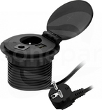 1x2P+Z, 2xUSB 2,4A 5V, czarne Gniazdo meblowe