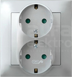 IMPRESJA 2x2P+Z SCHUKO IP20 srebrny Gniazdo podwójne z przesłonami styków