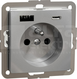 SEDNA DESIGN 2P+Z z USB A+C 3A srebrne aluminium Gniazdo sieciowe zaciski bezgwintowe