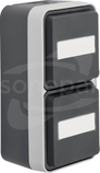 W.1 SCHUKO 2x2P+Z IP55 szary Gniazdo podwójne pionowe kompletne z polem opis