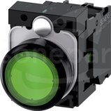 SIRIUS ACT 22mm 1NO z samop.zielony Przycisk płaski podśw+bl.LED tworzywo