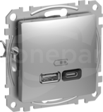 SEDNA DESIGN USB A+C 3A srebrne aluminium Gniazdo ładowania