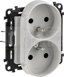 VALENA LIFE 2x2P+Z aluminium Gniazdo z przesłoną zacisk automat.