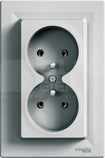 ASFORA 2x2P+Z aluminium Gniazdo sieciowe z ramką