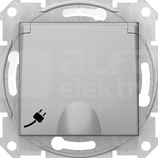 SEDNA 2P+Z aluminium Gniazdo sieciowe z przesł.z klapką