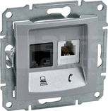 SEDNA RJ11+RJ45 kat.5e aluminium Gniazdo telefoniczne+komputer.