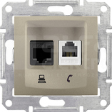 SEDNA RJ11+RJ45 kat.5e satyna Gniazdo telefoniczne+komputer.