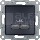 ASFORA 2xUSB 2.0 2,1A czarny Gniazdo podwójne USB
