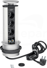 3 gniazdka alu.+2RJ45 Zabudowany model stołowy