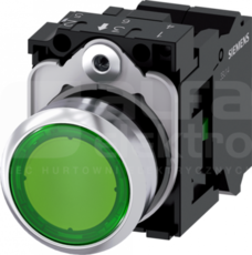SIRIUS ACT 22mm 1NO z samop.zielony Przycisk płaski podśw+bl.LED metal