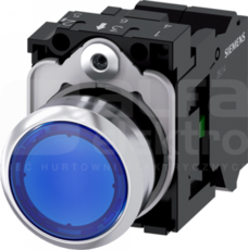SIRIUS ACT 22mm 1NO z samop.niebieski Przycisk płaski podśw+bl.LED metal