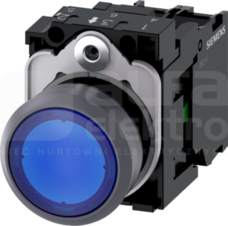 SIRIUS ACT 22mm 1NO z samop.niebieski Przycisk płaski podśw+bl.LED tworz/metal