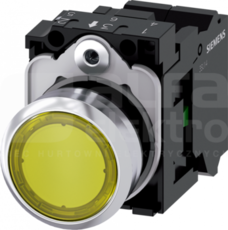 SIRIUS ACT 22mm 1NO z samop.żółty Przycisk płaski podśw+bl.LED metal