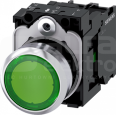 SIRIUS ACT 22mm 1NO z samop.zielony Przycisk płaski podśw+bl.LED metal