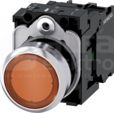 SIRIUS ACT 22mm 1NO z samop.bursztynowy Przycisk płaski podśw+bl.LED metal