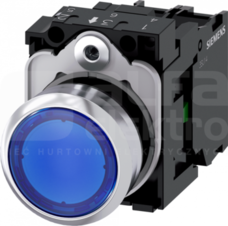 SIRIUS ACT 22mm 1NO z samop.niebieski Przycisk płaski podśw+bl.LED metal