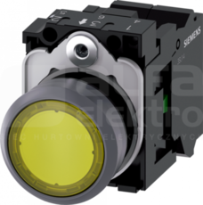 SIRIUS ACT 22mm 1NO z samop.żółty Przycisk płaski podśw+bl.LED tworz/metal