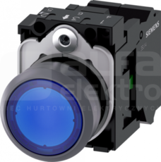 SIRIUS ACT 22mm 1NO z samop.niebieski Przycisk płaski podśw+bl.LED tworz/metal