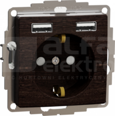 SEDNA ELEMENTS SCHUKO z USB A+A 2,4A wenge Gniazdo sieciowe