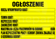 OGŁOSZENIE 700x500 Tablica budowlana informacyjna