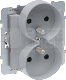 SUNO 2x2P+Z 16A aluminium Gniazdo z przesłoną