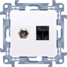 SIMON10 biały Gniazdo antenowe typu F+RJ45 kat.5e