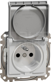 SEDNA DESIGN 2P+Z IP44 srebrne aluminium Gniazdo sieciowe z przesłonami