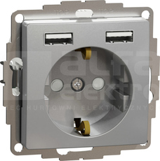 SEDNA DESIGN SCHUKO z USB A+A 2,4A srebrne alumin. Gniazdo sieciowe