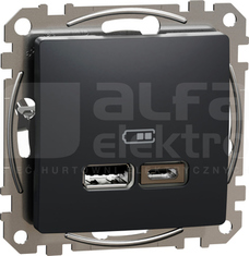 SEDNA DESIGN USB A+C 2,4A czarny antracyt Gniazdo ładowania