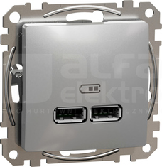 SEDNA DESIGN USB A+A 2,1A srebrne aluminium Gniazdo ładowania