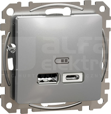 SEDNA DESIGN USB A+C 2,4A srebrne aluminium Gniazdo ładowania