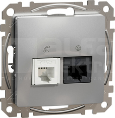 SEDNA DESIGN RJ45 kat.5e UTP+RJ11 srebrne alumin. Gniazdo komputerowo-telefoniczne
