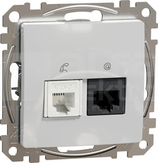 SEDNA DESIGN RJ45 kat.6 UTP+RJ11 srebrne aluminium Gniazdo komputerowo-telefoniczne