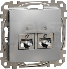 SEDNA DESIGN 2xRJ45 kat.6 STP srebrne aluminium Gniazdo komputerowe
