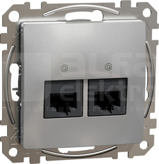 SEDNA DESIGN 2xRJ45 kat.6 UTP srebrne aluminium Gniazdo komputerowe