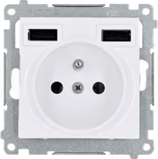 SIMON54 2P+Z 16A ład 2,1A  biały Gniazdo z ładowarką USB