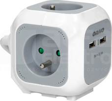 OR-AE-13144 4x2P+Z 2xUSB 1,4m szary Przedłużacz kostka