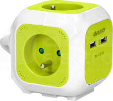 OR-AE-13144/L 4x2P+Z 2xUSB 1,4m limonka Przedłużacz kostka