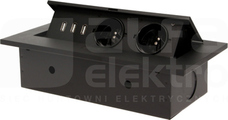 OR-AE-1324/B 3xUSB 2x2P+Z czarny Gniazdo wpuszczane w blat