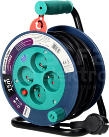 OR-AE-1339/T 4-kr.15m turkusowy Przedłużacz bębnowy