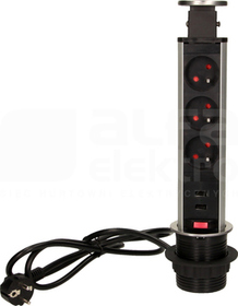 OR-AE-1350 3x2P+Z USBx2 6cm 1,8m INOX Gniazdo meblowe wysuw.z blatu blok.