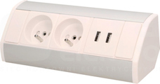 2x2P+Z + USB biało-srebrne Gniazdo meblowe